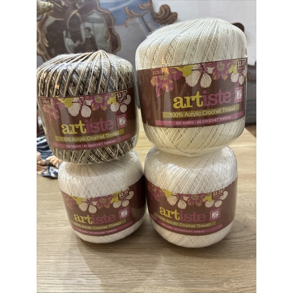 Artiste Crochet Thread #5 100% Acrylic 370 Yds. Lot Of 4 Neutrals New READ DESC
